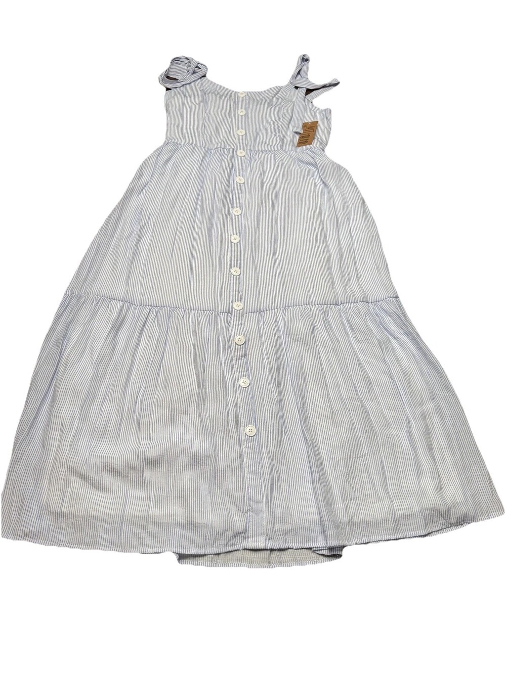 Just Found Dress Womens XL Blue White Striped Button Tie Strap Midi Sundress